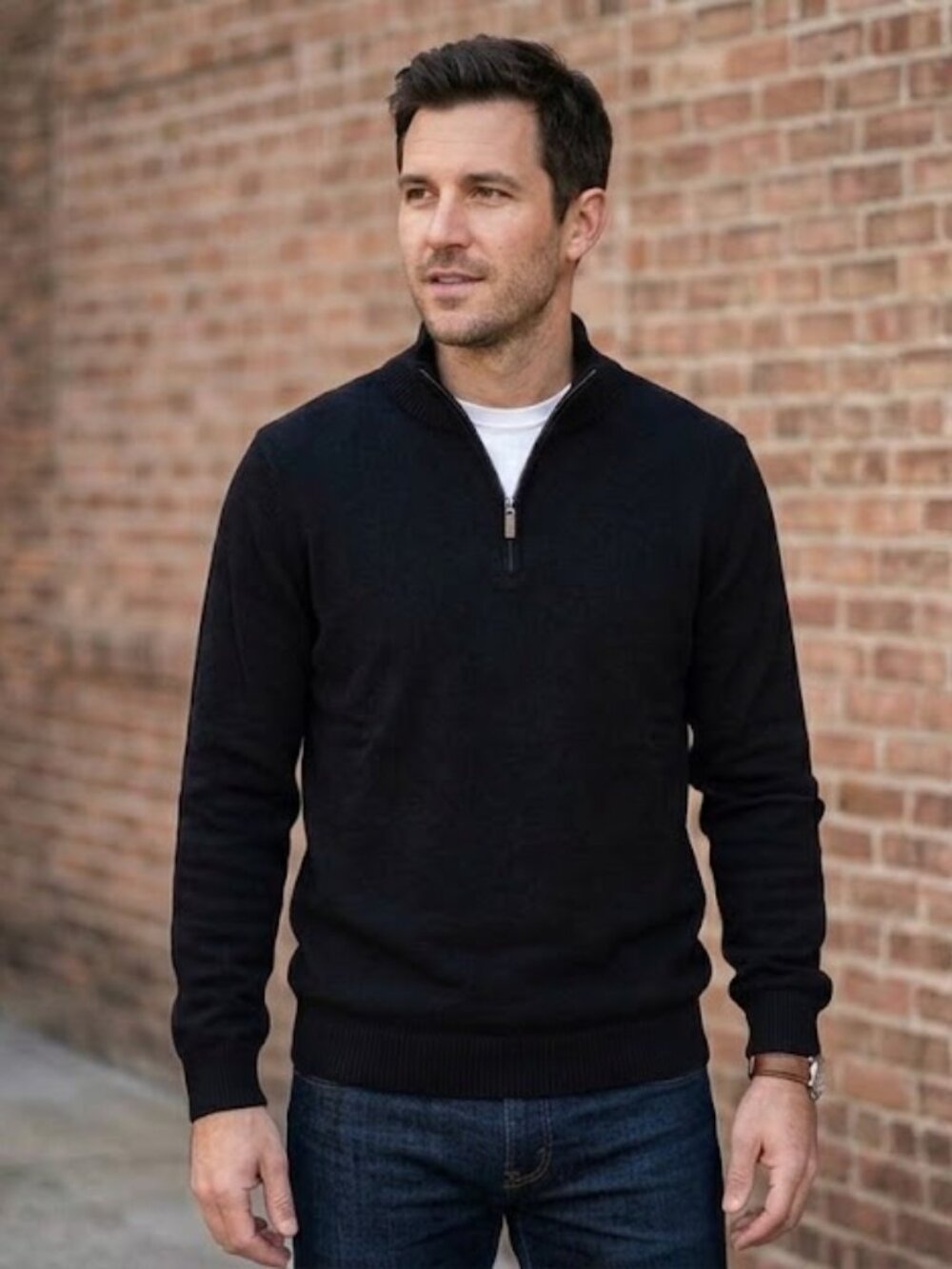 NWT Merona Men's Black 100% Cotton Half-Zip Pullover Sweater L